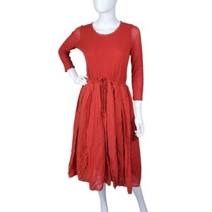 H+ Hannoh Wessel Rida Midi Dress Womens 36 US S Vermillion Gauzy Cotton Pockets